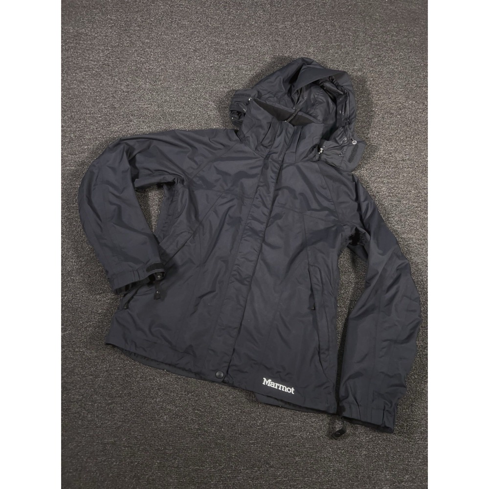 Marmot Precip Eco Rain Jacket Womens Small Black Full Zip Hooded Waterproof
